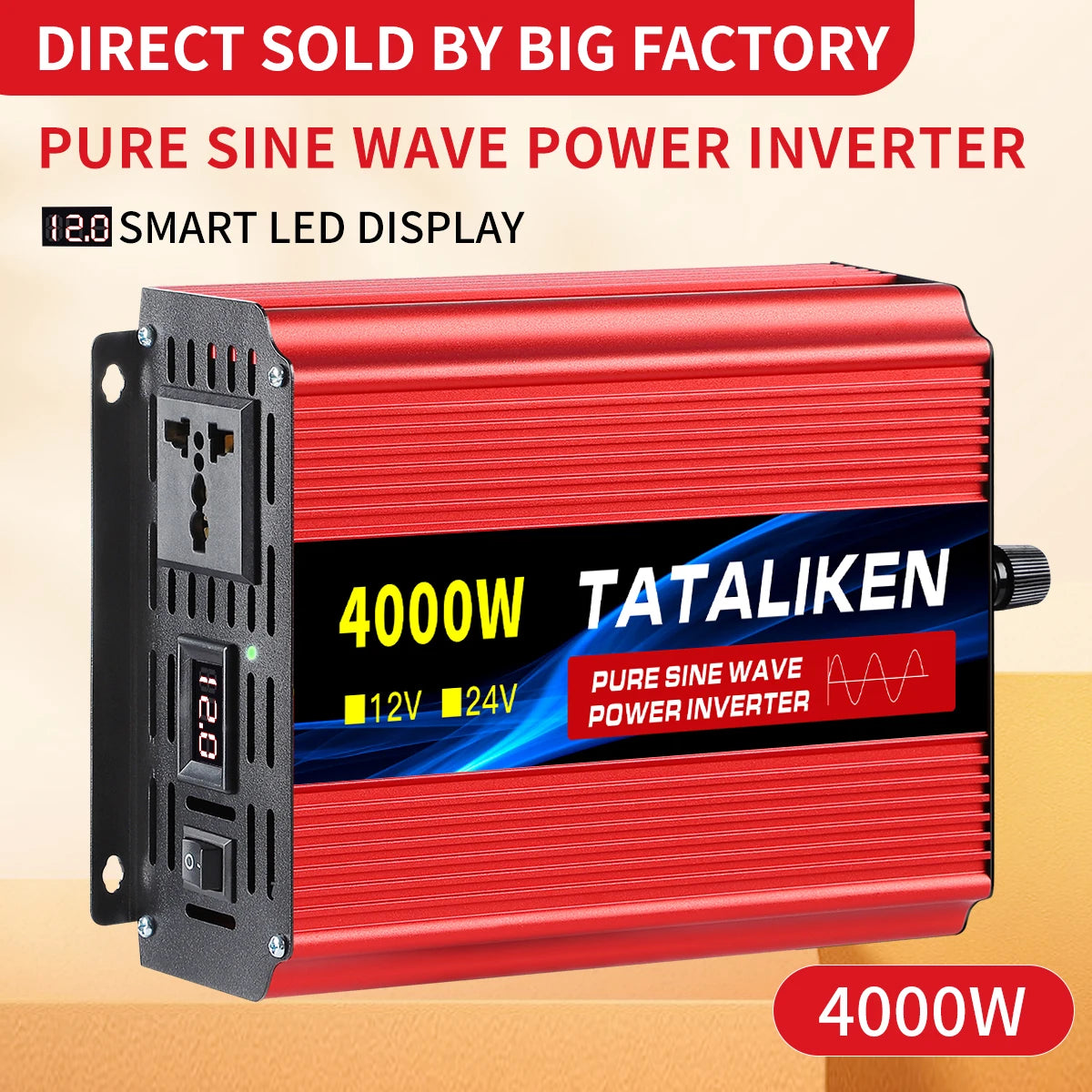 Power Up Your Life with the Pure Sine Wave Inverter 1000W-4000W: Efficient DC 12V & 24V to AC 220V Converter with Universal Socket
