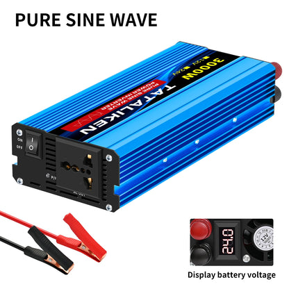 Power Up Your Life with the Pure Sine Wave Inverter 1000W-4000W: Efficient DC 12V & 24V to AC 220V Converter with Universal Socket