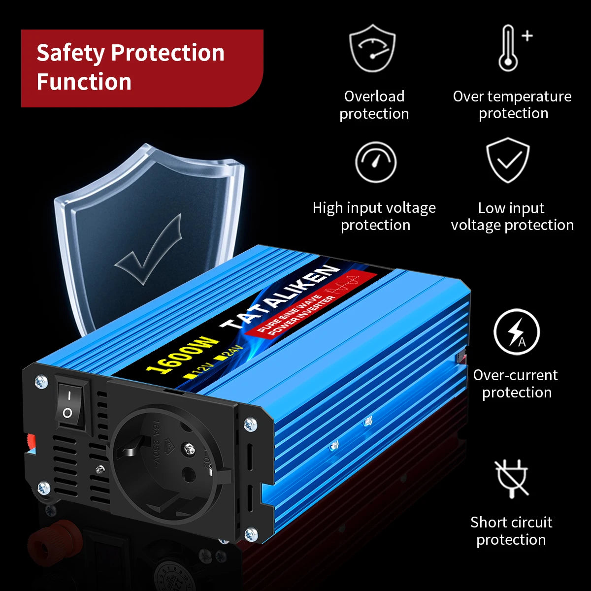 Power Up Your Life with the Pure Sine Wave Inverter 1000W-4000W: Efficient DC 12V & 24V to AC 220V Converter with Universal Socket